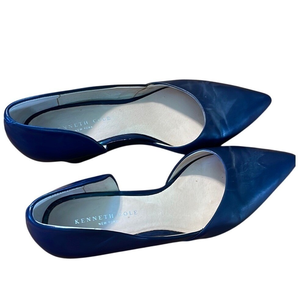 Kenneth Cole New York Navy Blue Leather d'Orsay Pointed‎ Toe Wedge Pumps Size 6M